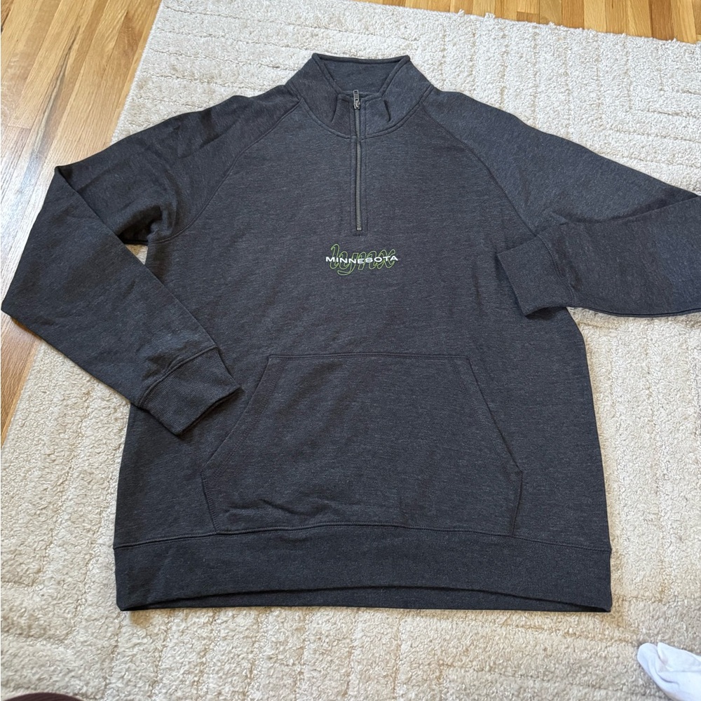 District Charcoal Quarter-Zip Sweater with Green Embroidery
